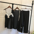 Satin Pajamas for Women Elegant 3Pieces Sleepwear Female Sexy Lace At All Seasons Silk Pajamas Set Coat+Vest+Pants 2018 Pijama AExp