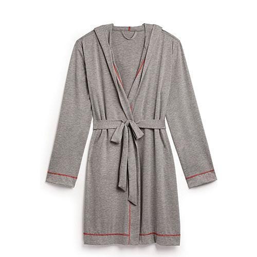 Saturday Hooded Lounge Robe - Gray With Red Stitching Large - X-Large (Pack of 1)-Personalized Gifts By Type-JadeMoghul Inc.