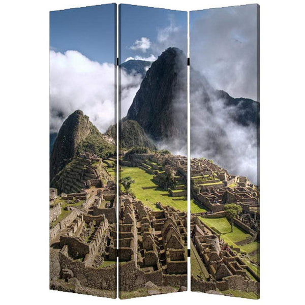 Screens Balcony Privacy Screen - 1" x 48" x 72" Multi-Color, Wood, Canvas, Machu Picchu - Screen HomeRoots
