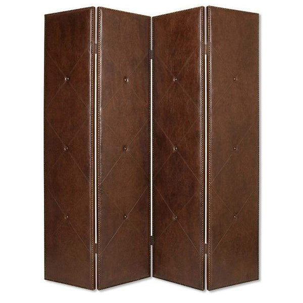 Screens Balcony Privacy Screen 1" x 76" x 84" Brown, Faux-leather Screen 4738 HomeRoots