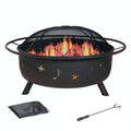 Screens Black Screen - 30" Wood Burning Fire Pit with Charcoal Grill and Spark Screen HomeRoots