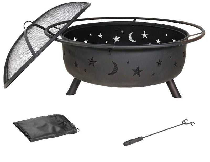 Screens Black Screen - 30" Wood Burning Fire Pit with Charcoal Grill and Spark Screen HomeRoots