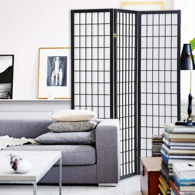 Screens Black Screen - 51" x 1" x 70" Black, Shoji And Wood - 3 Panel Screen HomeRoots