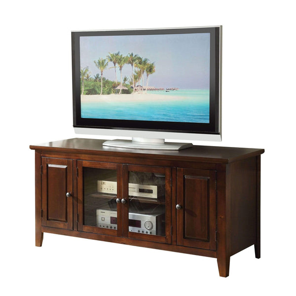 Screens Fireplace Screen Doors - 20" X 55" X 26" Chocolate Wood Glass TV Stand for Flat Screen TVs up to 60" HomeRoots