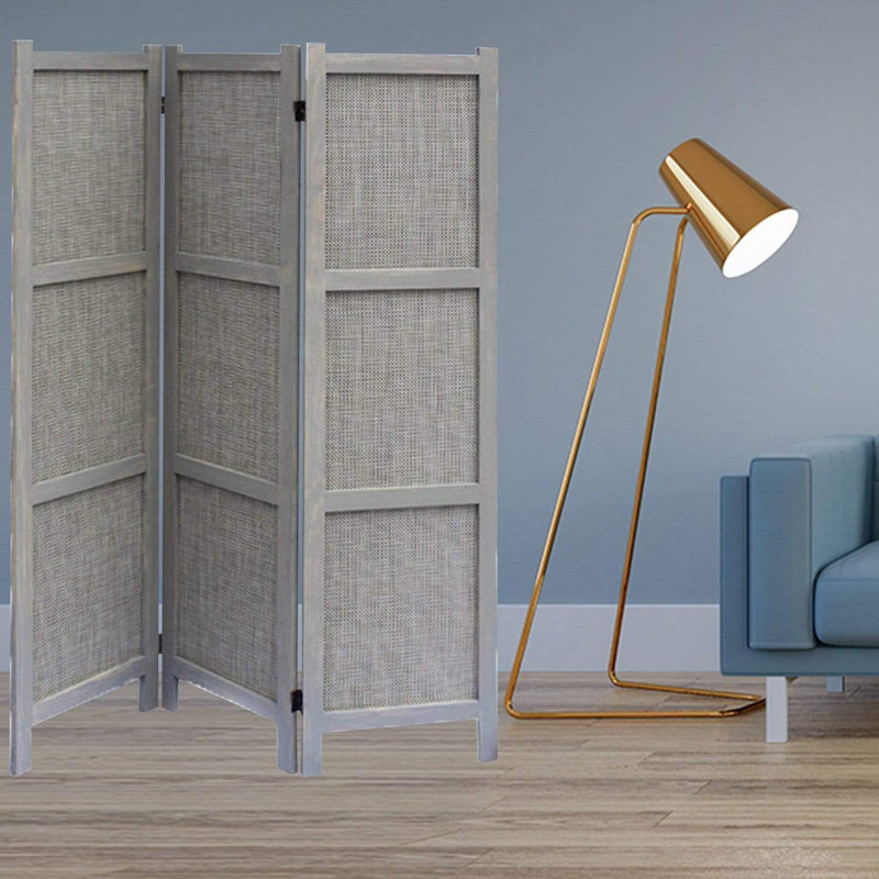 Screens Home Screen - 1" x 48" x 67" Gray, Wood & Fabric - Screen HomeRoots