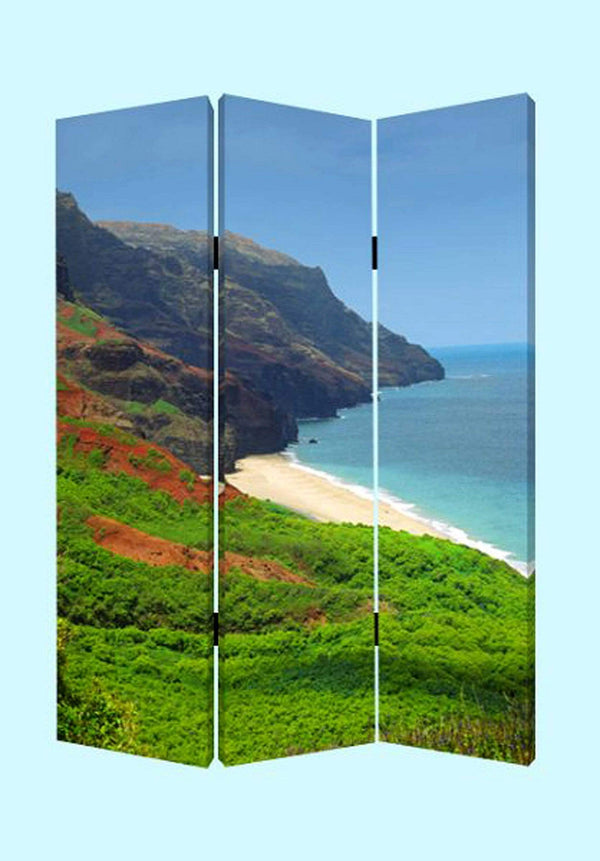 Screens Home Screen - 1" x 48" x 72" Multi-Color, Wood, Canvas Hawaiian Coast - Screen HomeRoots
