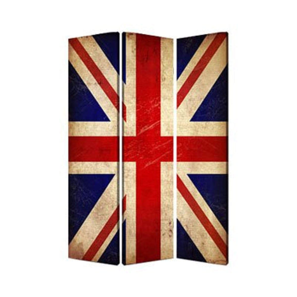 Screens Outdoor Privacy Screen - 1" x 48" x 72" Multi-Color, Wood, Canvas, Union Jack - Screen HomeRoots
