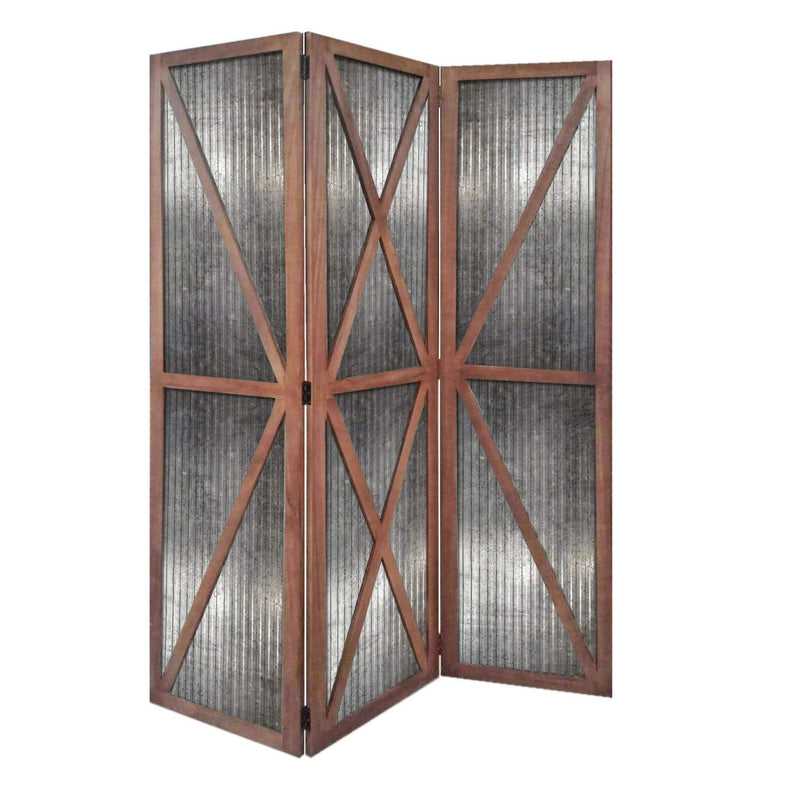 Screens Outdoor Screen - 47" x 1.5" x 67" Silver And Brown, Wood And Metal, Industrial - Screen HomeRoots