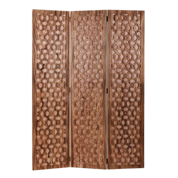 Screens Patio Screen - 47" x 1" x 67" Brown, Carved Wood - Screen HomeRoots