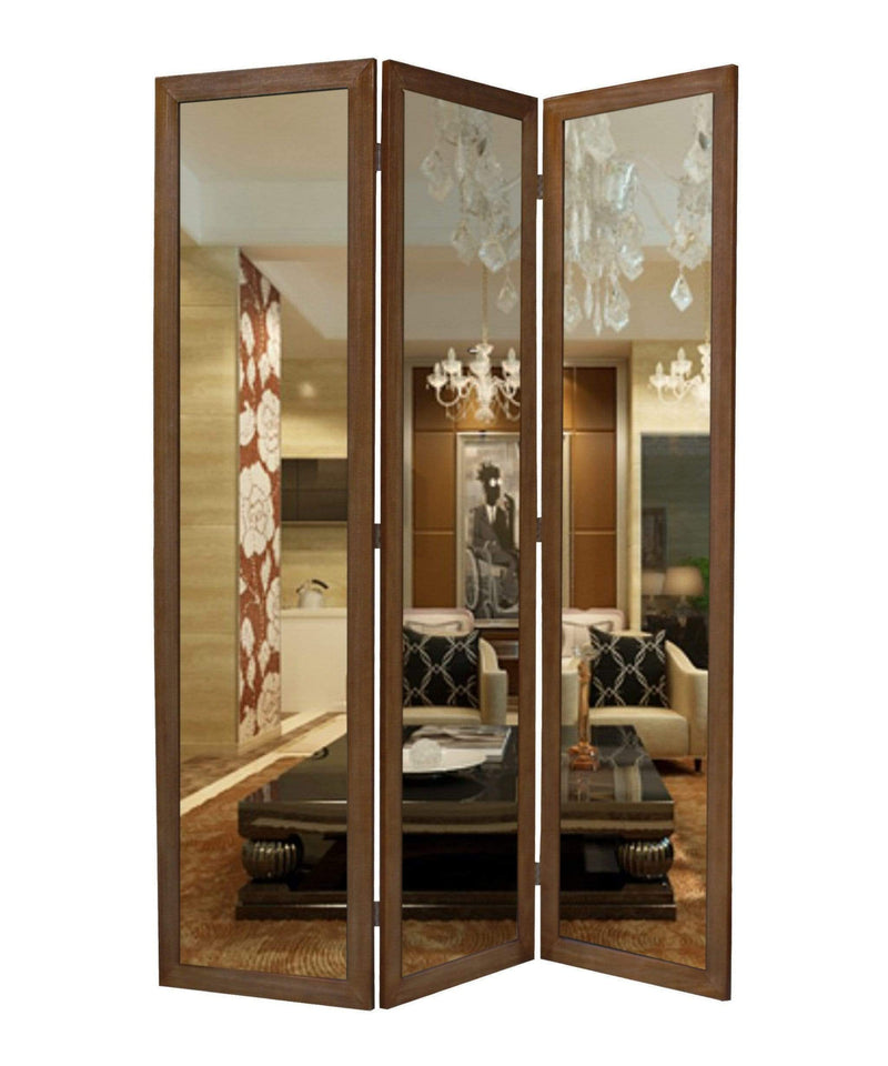 Screens Patio Screen Door - 1" x 50" x 69" Brown, Glass & Wood, Mirror - Screen HomeRoots