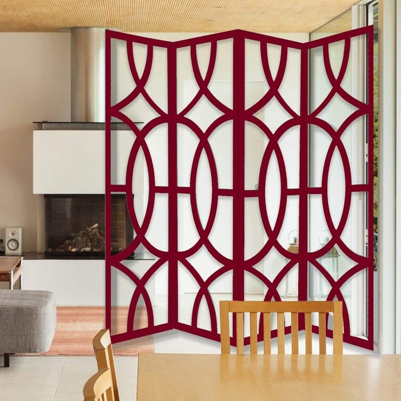 Screens Red Screen - 84" x 2" x 84" Red, Wood, 4 Panel - Screen HomeRoots