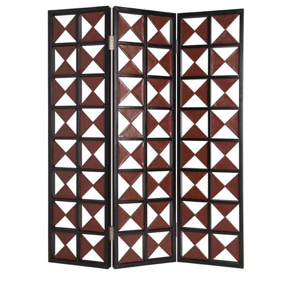 Screens White Screen - 1" x 59" x 84" Brown & White, Faux-leather - Screen HomeRoots