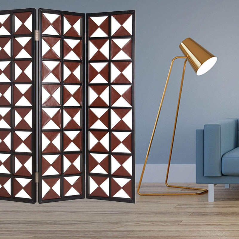 Screens White Screen - 1" x 59" x 84" Brown & White, Faux-leather - Screen HomeRoots