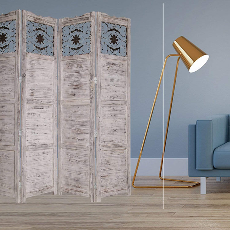 Screens White Screen - 1" x 76" x 84" White, Wood- Screen HomeRoots