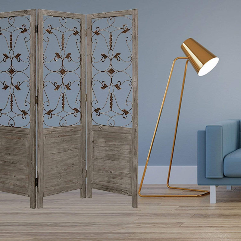 Screens Wood Screen Doors - 1" x 60" x 72" Gray, 3 Panel, Floor, Wood - Screen HomeRoots