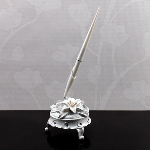 Sculptural White Tiger Lilies Round Pen Set (Pack of 1)-Wedding Reception Accessories-JadeMoghul Inc.