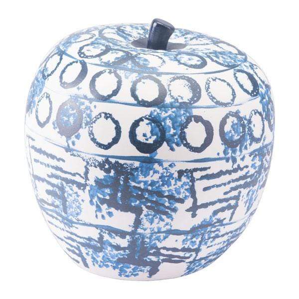 Sculptures Ceramic Sculpture - 11" X 11" X 10.6" Large Blue And White Apple-Shaped Sculpture HomeRoots
