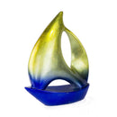 Sculptures Ceramic Sculpture - 12'.25" X 4'.5" X 16" Yellow, Blue Ceramic Ombre Large Sailboat Sculpture HomeRoots