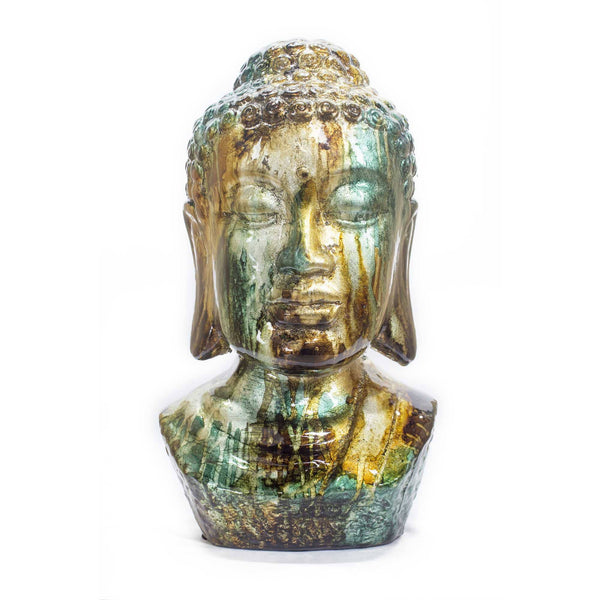 Sculptures Ceramic Sculpture - 7" X 5'.5" X 13" Copper, Red and Gold Ceramic Buddha Head Decorative Sculpture HomeRoots