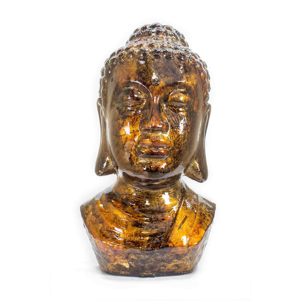 Sculptures Ceramic Sculpture - 7" X 5'.5" X 13" Turquoise, Copper and Bronze Ceramic Buddha Head Decorative Sculpture HomeRoots