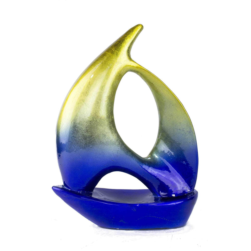 Sculptures Ceramic Sculpture - 9'.5" X 3'.5" X 12'.25" Yellow, Blue Ceramic Ombre Small Sailboat Sculpture HomeRoots