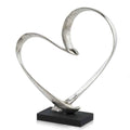 Sculptures Contemporary Sculpture - 4" x 14" x 15.5" Raw Silver & Black - Heart Sculpture on Base HomeRoots