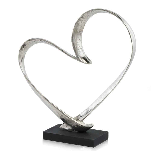 Sculptures Contemporary Sculpture - 4" x 14" x 15.5" Raw Silver & Black - Heart Sculpture on Base HomeRoots