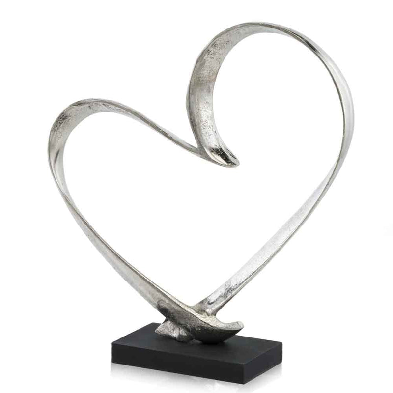 Sculptures Contemporary Sculpture - 4" x 14" x 15.5" Raw Silver & Black - Heart Sculpture on Base HomeRoots