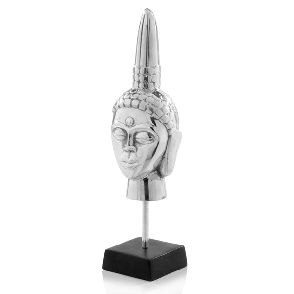 Sculptures Contemporary Sculpture - 4" x 5" x 16" Silver/Black Buddha Head Sculpture HomeRoots