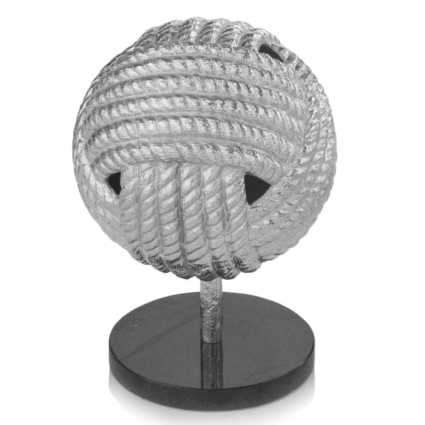 Sculptures Contemporary Sculpture - 8" x 8" x 10.5" Rough Silver/Black - Rope Ball Sculpture HomeRoots