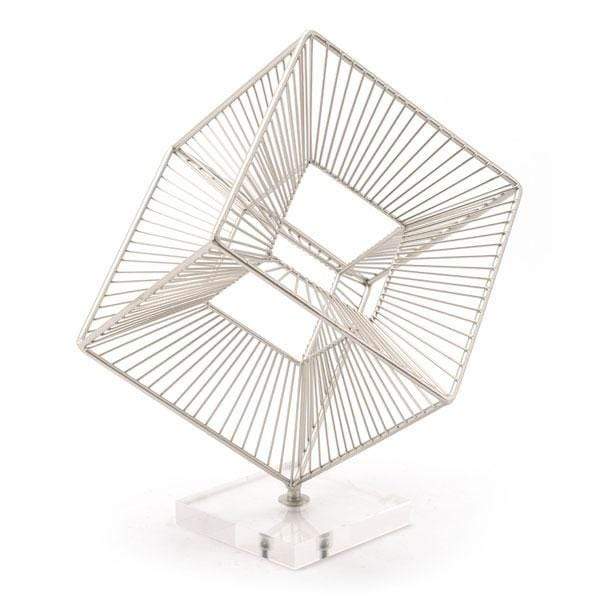 Sculptures Modern Sculpture - 10.4" X 12" X 14.2" Three Dimensional Silver Cube Sculpture Figurine HomeRoots