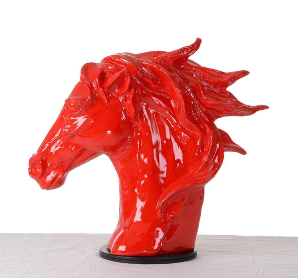 Sculptures Modern Sculpture - 11" Red Polynesian Horse Head Sculpture HomeRoots