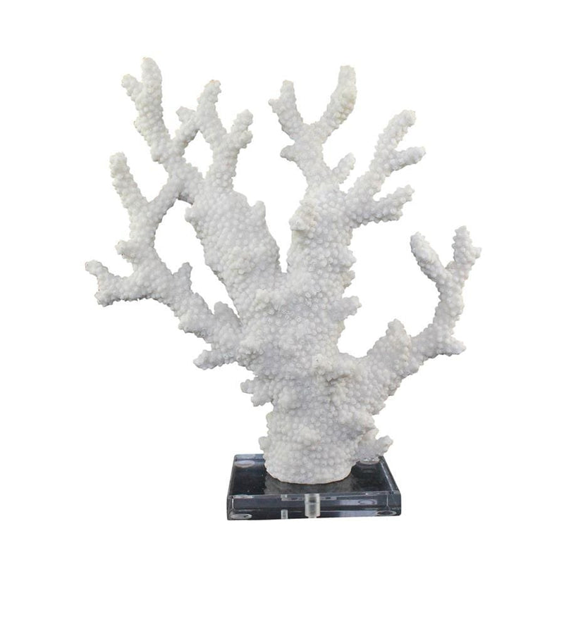 Sculptures Polyresin Coral Sculpture With Acrylic Base, White Benzara