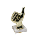 Thumbs-Up Metal Hand Sculpture On Stand, Gold