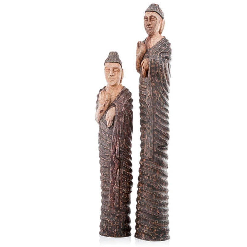 Sculptures Wood Sculpture - 4" x 4.5" x 31" Natural & Brown Culto Tall Standing - Buddha Sculpture HomeRoots