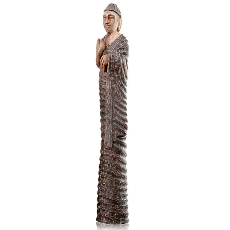 Sculptures Wood Sculpture - 4" x 4.5" x 31" Natural & Brown Culto Tall Standing - Buddha Sculpture HomeRoots