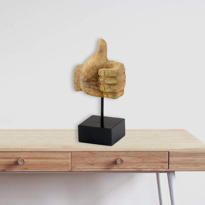 Sculptures Wood Sculpture - 4" x 4" x 11" Natural/Black - Thumbs Up Sculpture HomeRoots