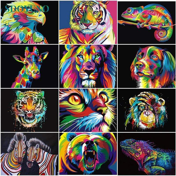 SDOYUNO 60x75cm Frame DIY Painting By Numbers Kits Colorful Lions Animals Hand Painted Oil Paint By Numbers For Home Decor Art AExp