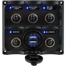 Sea-Dog Water Resistant Toggle Switch Panel w-USB Power Socket - 5 Toggle [424617-1]-Electrical Panels-JadeMoghul Inc.