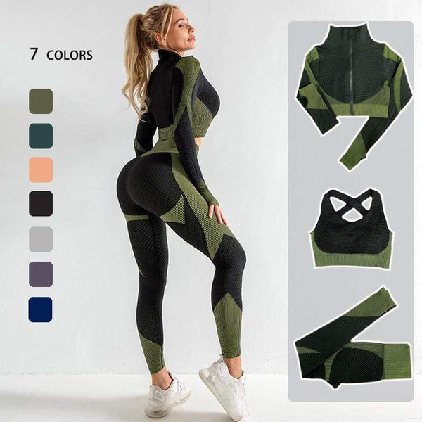 Seamless  Women Yoga Sets Female Sport Gym suits Wear Running Clothes women Fitness Sport Yoga Suit Long Sleeve yoga clothing JadeMoghul Inc. 