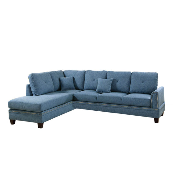 Sectional Sofas Polyfiber 2 Piece Sectional Set With Nail head Trims In Blue Benzara