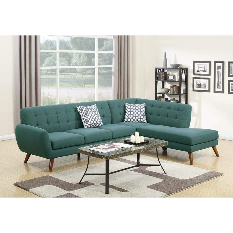 Sectional Sofas Polyfiber 2 Pieces Sectional With 2 Pillows In Blue Benzara