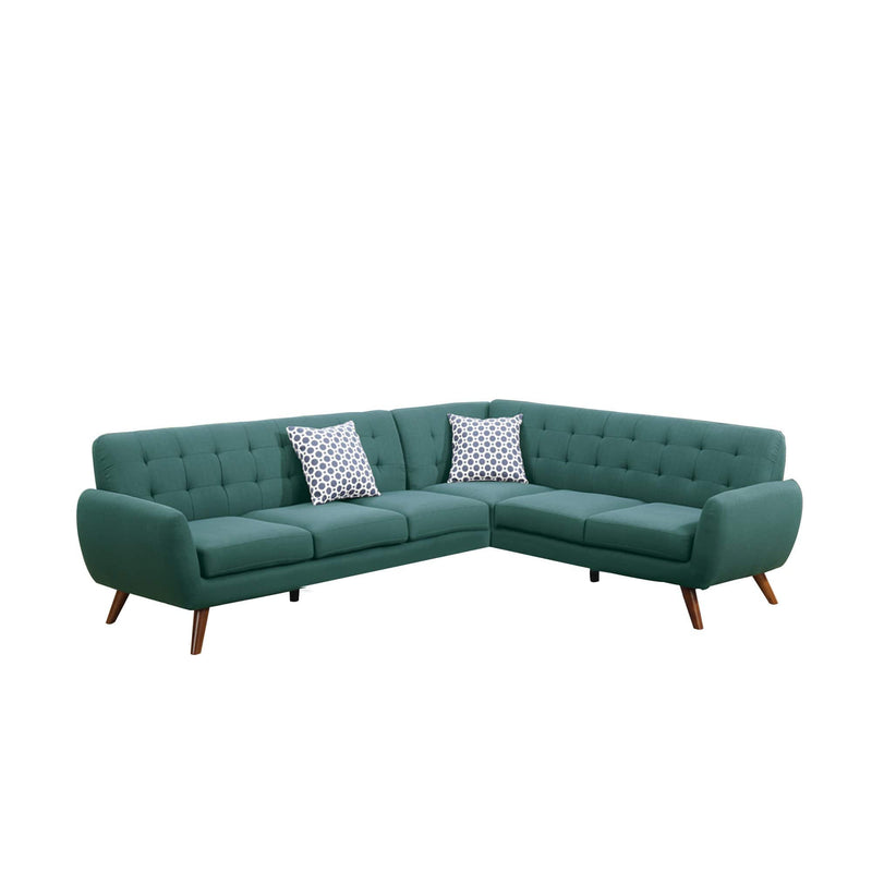 Sectional Sofas Polyfiber 2 Pieces Sectional With Tufted Back And Cushion Blue Benzara