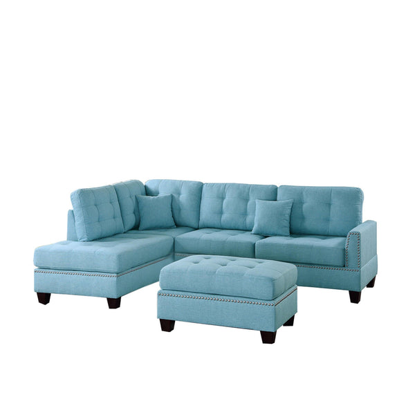 Sectional Sofas Polyfiber 3 Piece Sectional Set With Plush Cushion In Blue Benzara