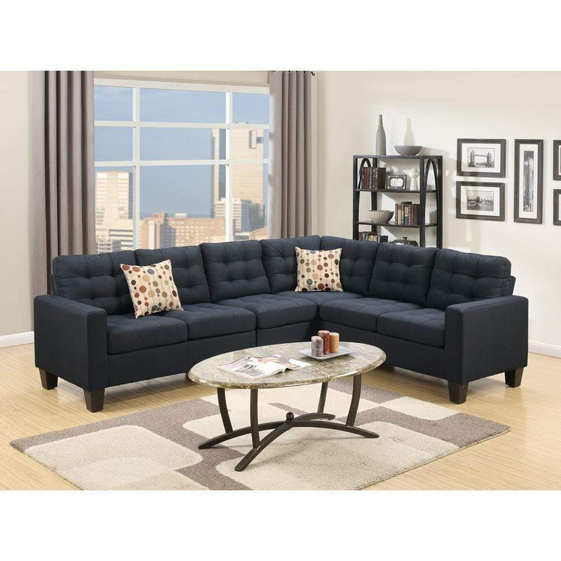 Sectional Sofas Polyfiber Fabric 4 Pieces Sectional With 2 Pillows In Black Benzara