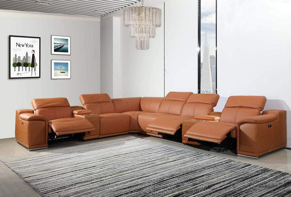 Sectionals Leather Sectional - 154" X 200" X 162".2 Camel Power Reclining 8PC Sectional /w 2-Consoles HomeRoots