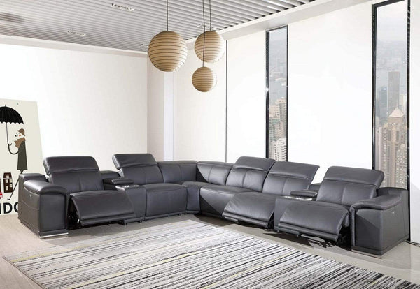 Sectionals Leather Sectional - 154" X 200" X 162.2" Dark Grey Power Reclining 8PC Sectional w/ 2-Console HomeRoots