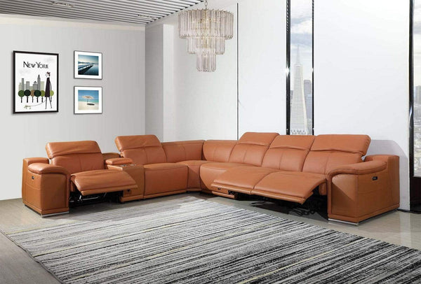 Sectionals Leather Sectional - 241"" X 280" X 220.2" Camel Power Reclining 7PC Sectional w/ 1-Console HomeRoots