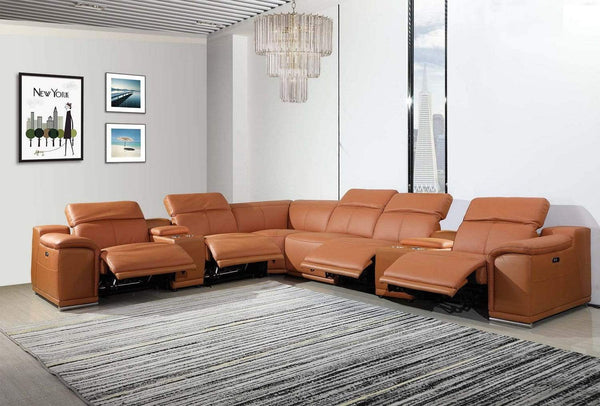 Sectionals Leather Sectional - 26"7" X 32"0 X 266".4 Camel Power Reclining 8PC Sectional /w 2-Consoles HomeRoots