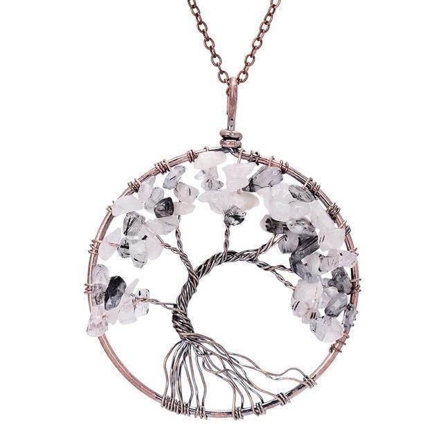 SEDmart 7 Chakra Tree Of Life Pendant Necklace Copper Crystal Natural Stone Necklace Women Christmas Gift-Black Rutilated Quar-JadeMoghul Inc.